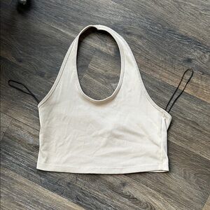 H&M Beige Ribbed Halter Crop Top